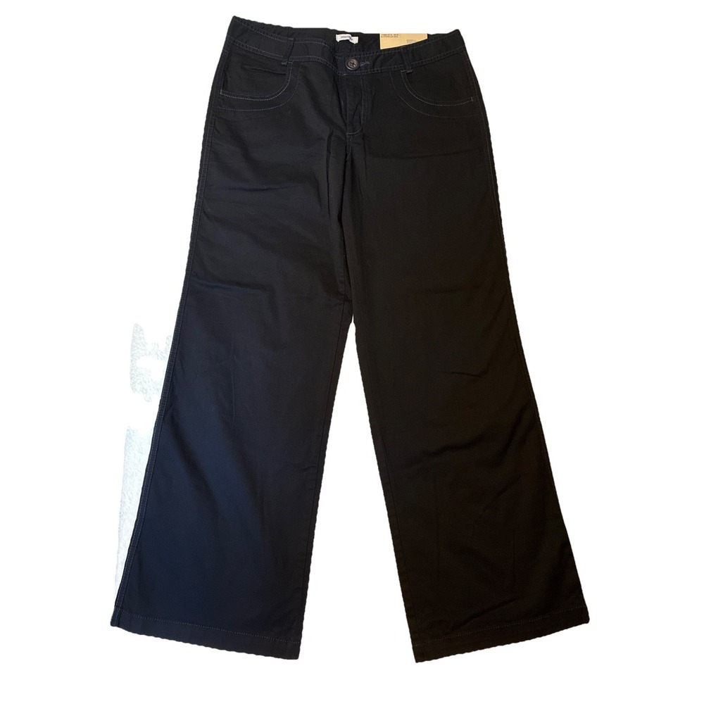 Women's Wide Leg Pants New Dockers Size 12 Medium Black Stretch Flap Pocket New
